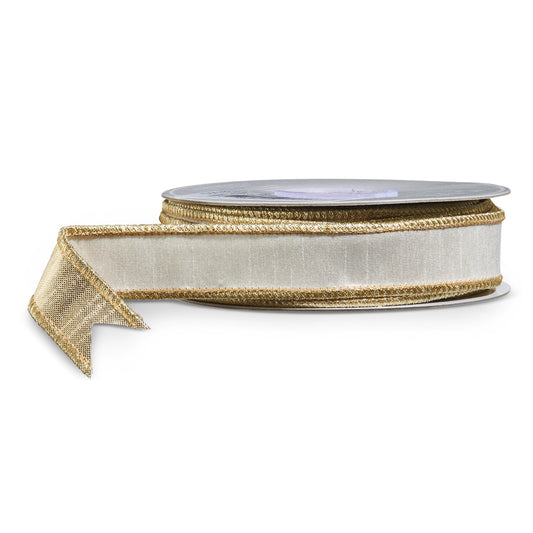 1" x 10Yds White and Gold Wired Ribbon