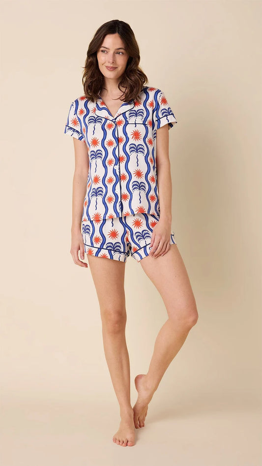 Cat's Pajamas Pima Knit Short Set - Red White & Breeze