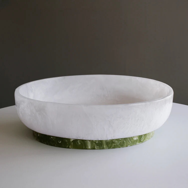 RESIN Rio Large Oval Bowl with Base (White and Green)