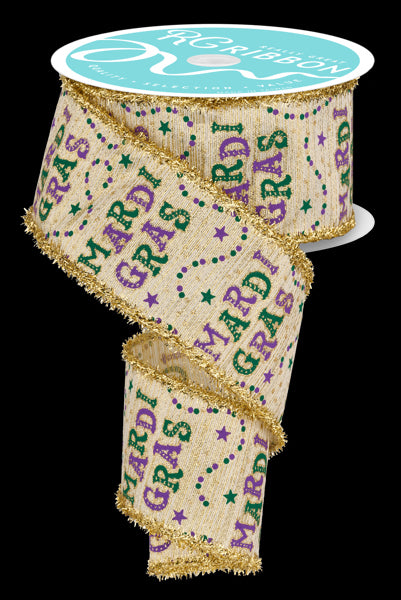 2.5" X 10 Yd Mardi Gras Bead Tinsel Ribbon