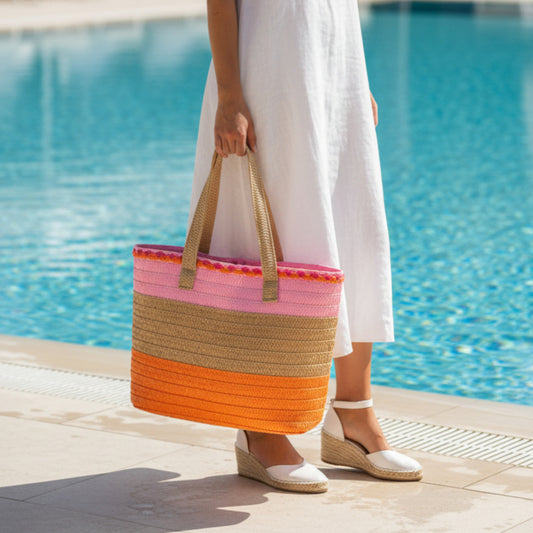 Straw & Sun Tote-Tropical Sunset