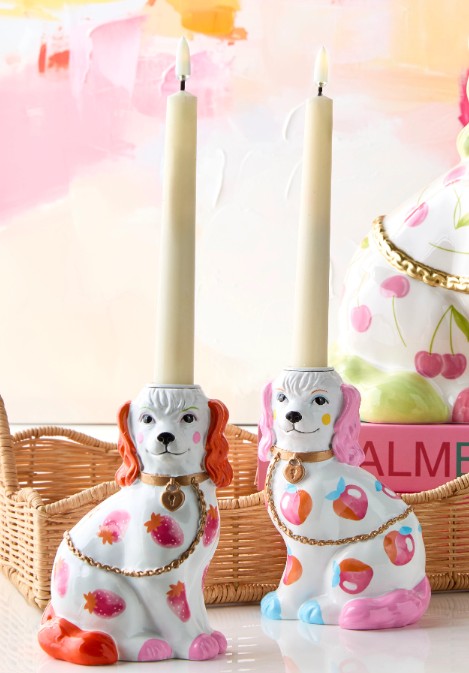 5.75" Dog Candle Holder With Fruit Motif