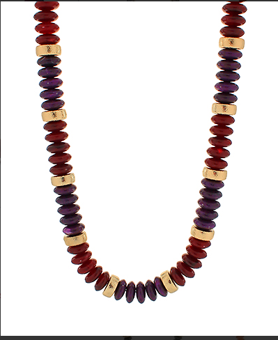 Marble Rondelle Bead Necklace- Burgundy/Gold