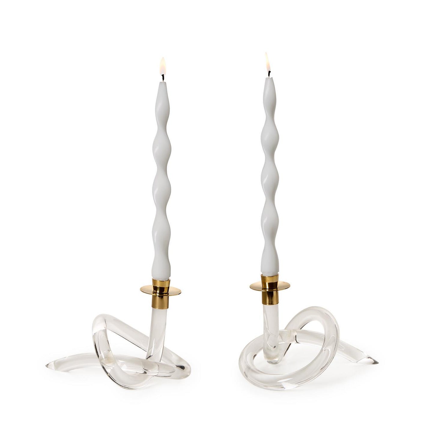 Acrylic Knot Candle Holder with Golden Metal Top - Set of 2