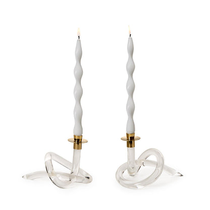 Acrylic Knot Candle Holder with Golden Metal Top - Set of 2