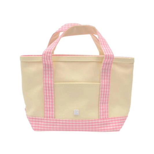 Mini Tote Coated Canvas Natural with Pink Gingham Trim
