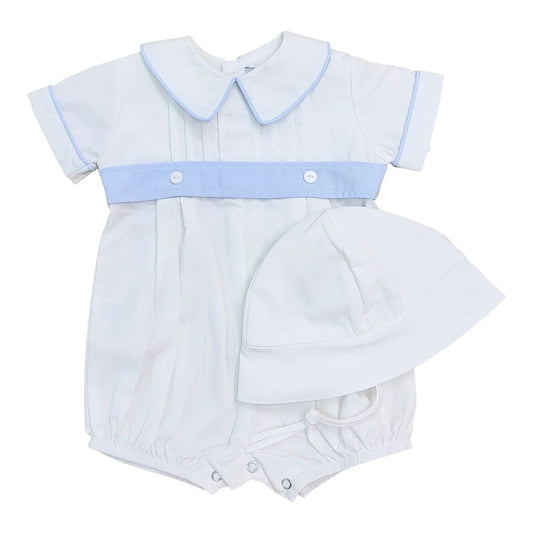 White Pleated w/ Blue Belt Infant Set