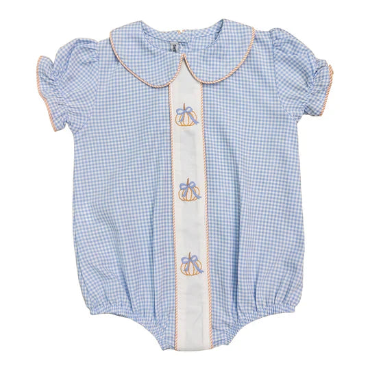 Blue Gingham Embroidered Pumpkin Boy Bubble