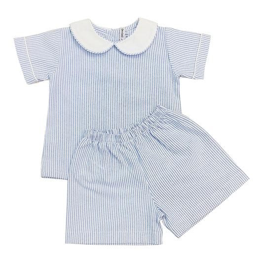 Blue Stripe Boy Shorts Set