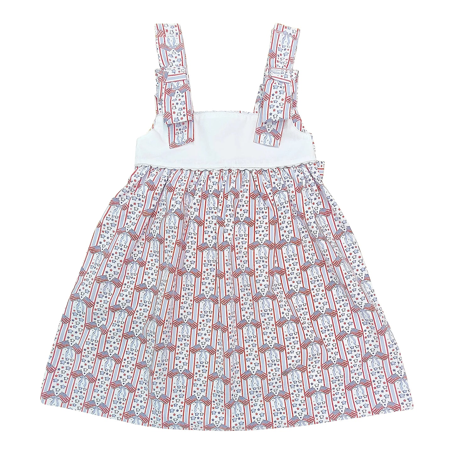 Patriotic Print Dress Bow Shoulder Dress