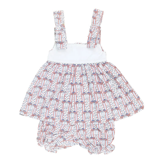Patriotic Print Bow Shoulder Bloomer Set