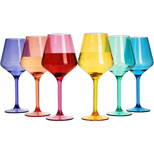 Unbreakable Colored Stemmed Acrylic Wine Glasses Set