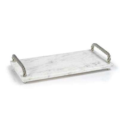 Marble Serving Tray with Woven Metal Handles