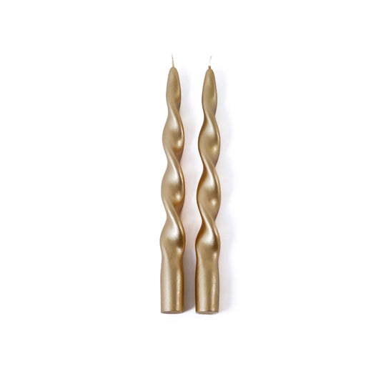 Set of 2 Metallic Gold Twisted Taper Candle