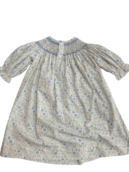 Ashley Blue/Yellow Bow Floral Print Smocked Dress