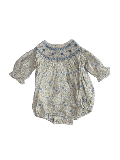 Ashley Blue/Yellow Bow Floral Print Smocked Bubble
