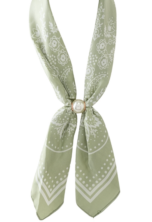 Sage Accented Pearl Paisley Scarf Necklace