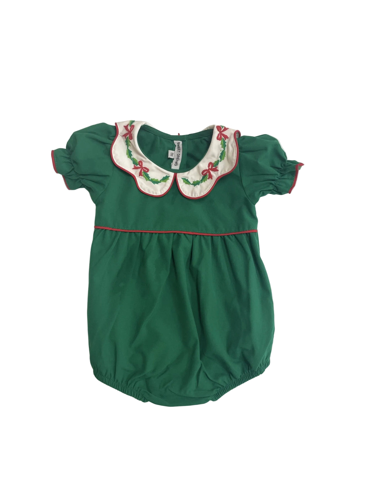Bow and Holly Embroidered Scallop Collar Hunter Green Bubble