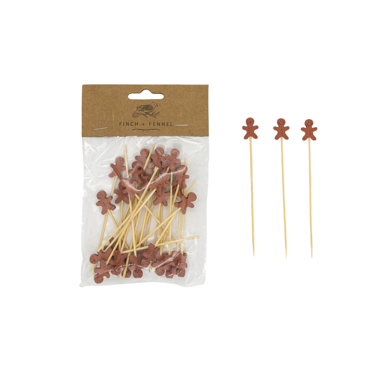 Bamboo Single Use Picks w/ Gingerbread Man