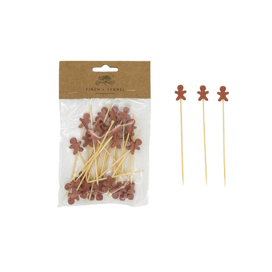 Bamboo Single Use Picks w/ Gingerbread Man