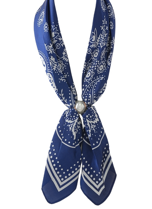 Blue Accented Pearl Paisley Scarf Necklace