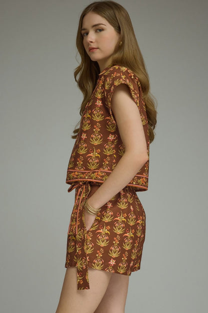 Kate Brown Floral Shirt & Skort Set