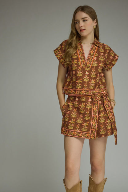 Kate Brown Floral Shirt & Skort Set
