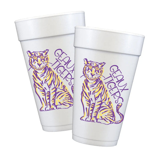 Purple & Gold Tiger Styrofoam Cups
