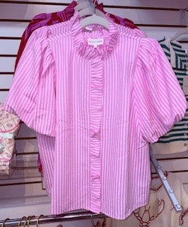 Pink and White Striped Puff Sleeve Top