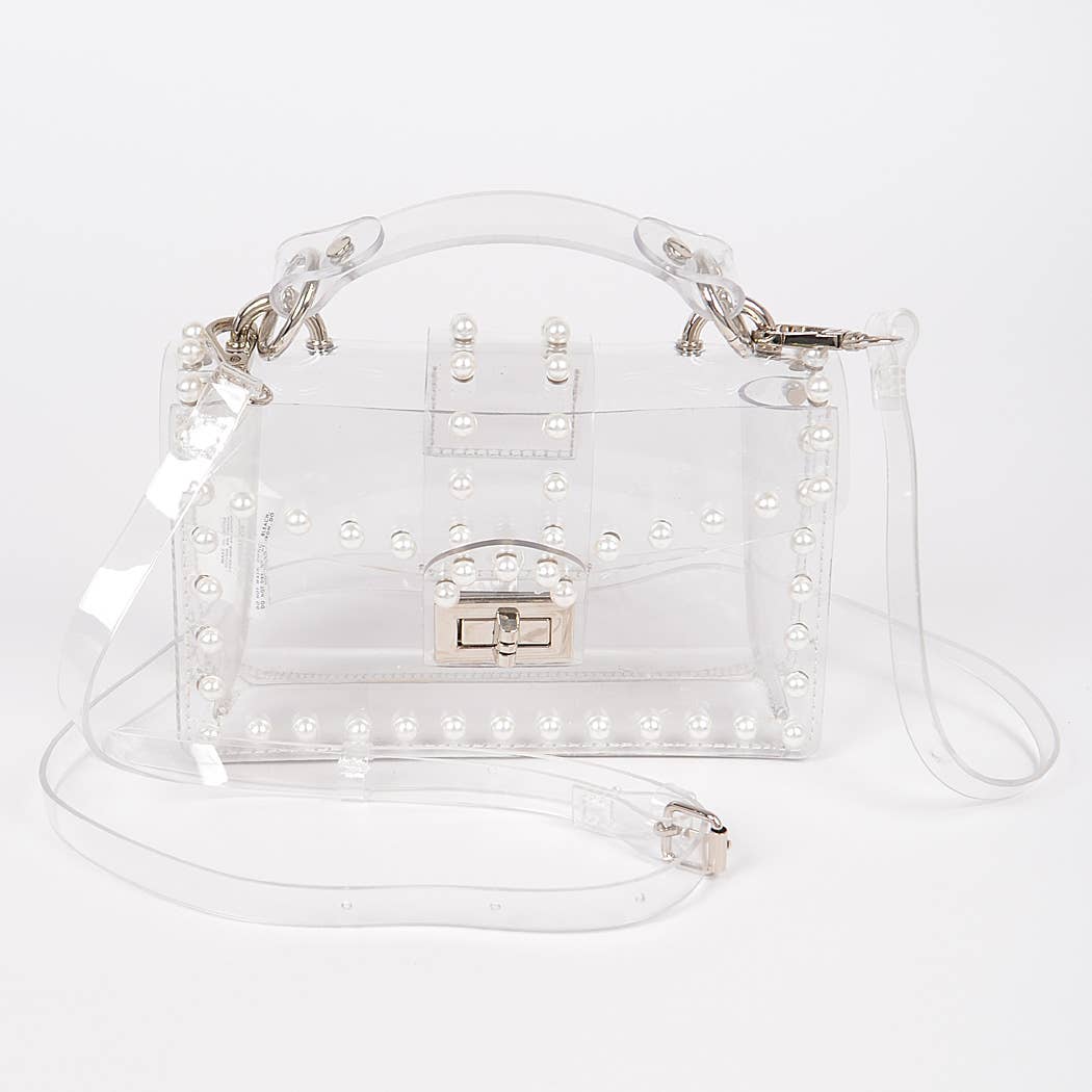 Transparent Single Handle Clutch W/Faux Pearl