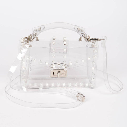Transparent Single Handle Clutch W/Faux Pearl