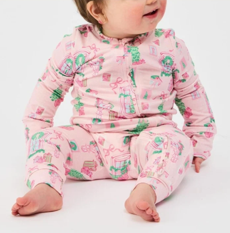 Baby Onsie PJ- Christmas Cottage Pink