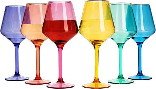 Unbreakable Colored Stemmed Acrylic Wine Glasses Set