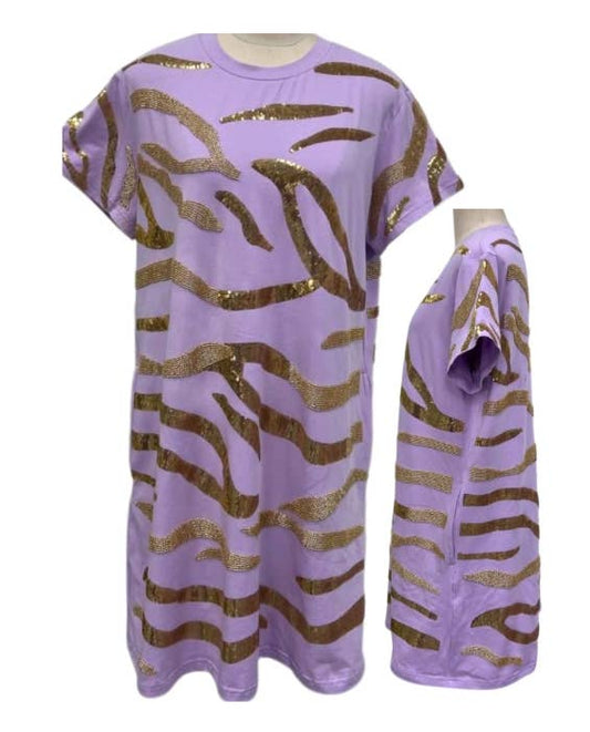 Purple and Gold Sequin Striped Dress