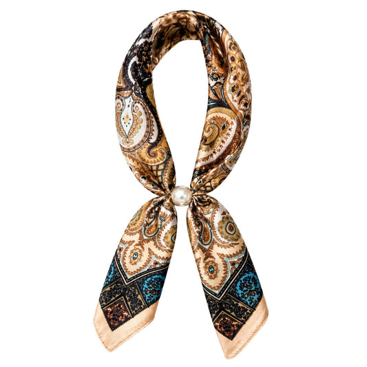 Tan Paisley Patterned Ready To Wear Magnetic Scarf