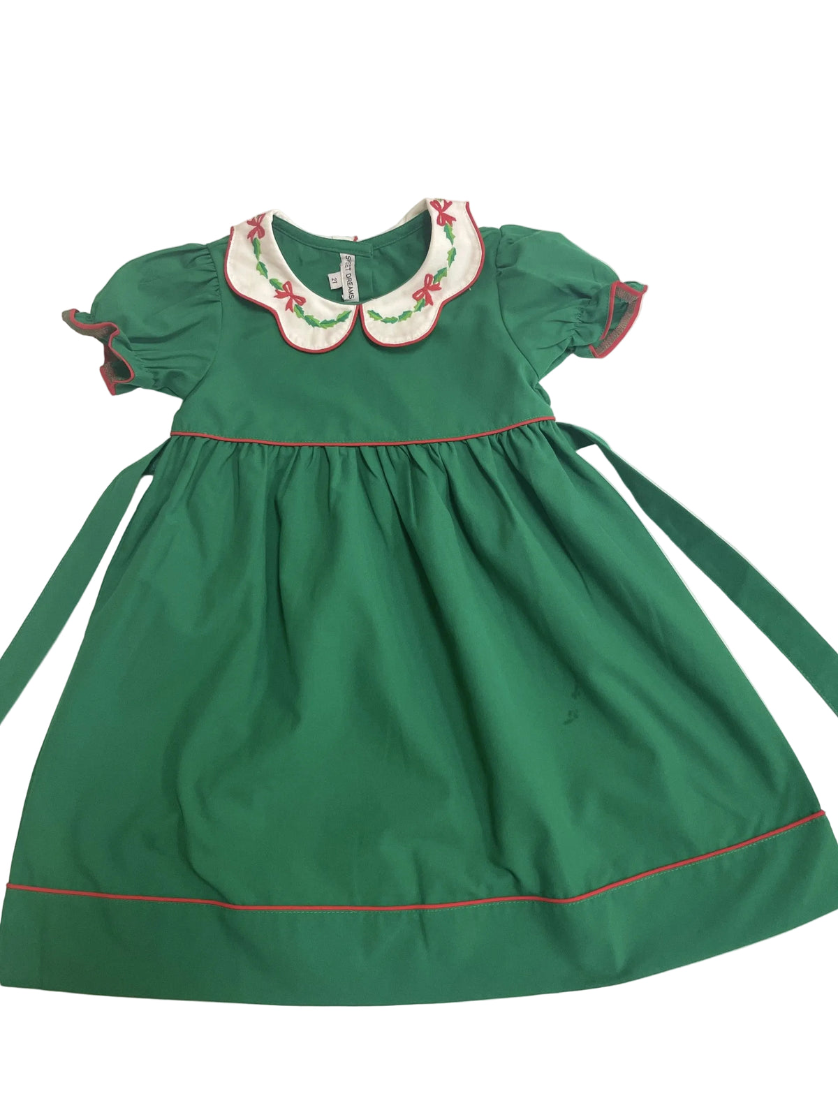 Bow and Holly Embroidered Scallop Collar Hunter Green Dress