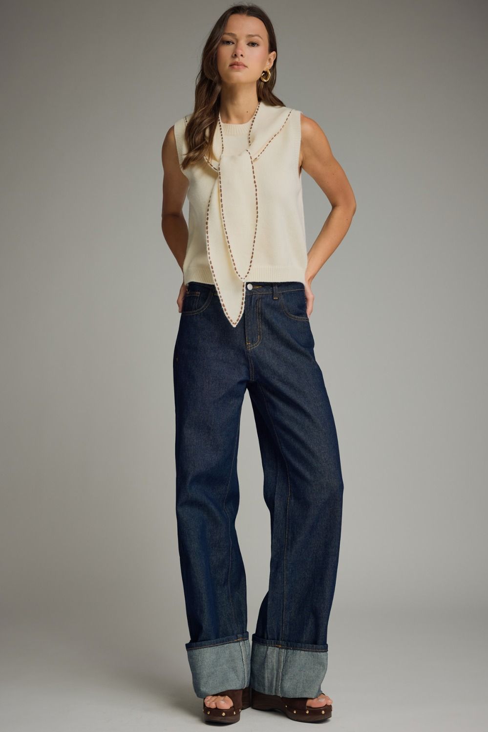 Sadie Sweater Knit Top with Self-Tie Neck
