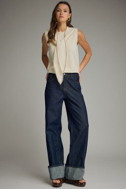 Sadie Sweater Knit Top with Self-Tie Neck