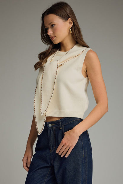 Sadie Sweater Knit Top with Self-Tie Neck