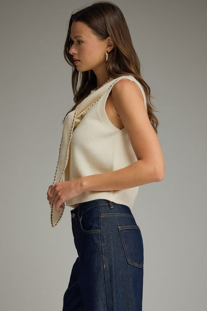 Sadie Sweater Knit Top with Self-Tie Neck