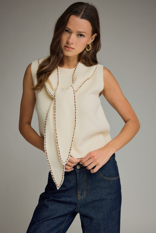 Sadie Sweater Knit Top with Self-Tie Neck