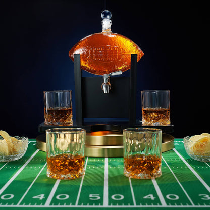 Football Decanter Set with 4 Whiskey & Wine Glasses | 1400mL