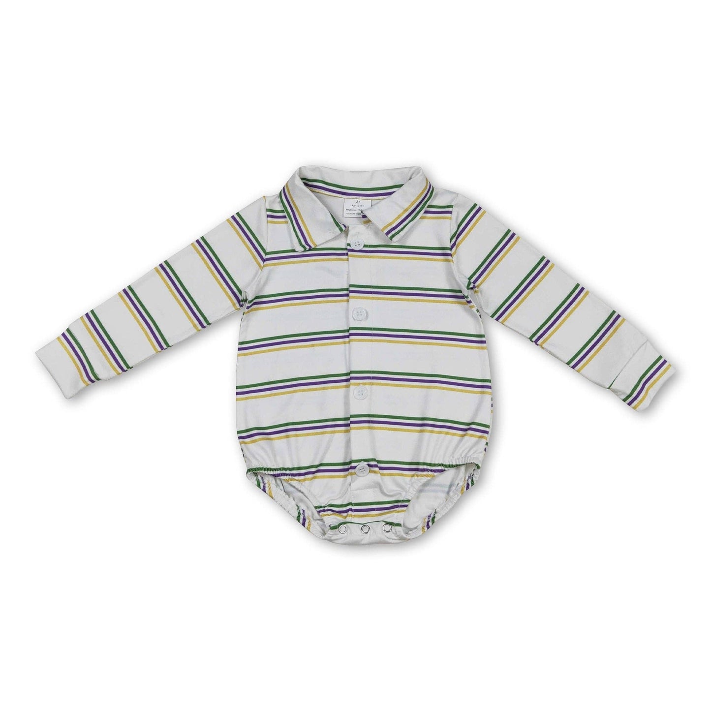 Purple Green Yellow Stripe Boy Mardi Gras Polo Romper