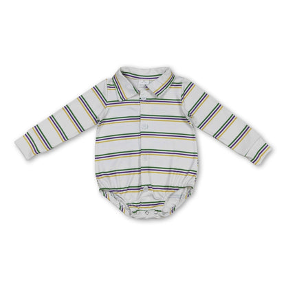 Purple Green Yellow Stripe Boy Mardi Gras Polo Romper