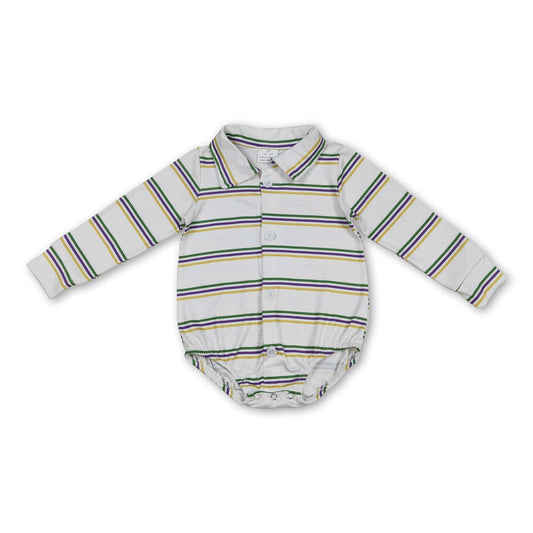 Purple Green Yellow Stripe Boy Mardi Gras Polo Romper