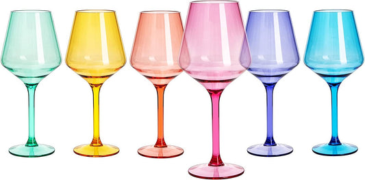 Unbreakable Colored Stemmed Acrylic Wine Glasses Set