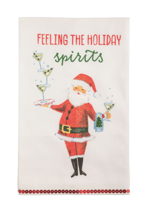Feeling The Holiday Spirits Glitter Tea Towel