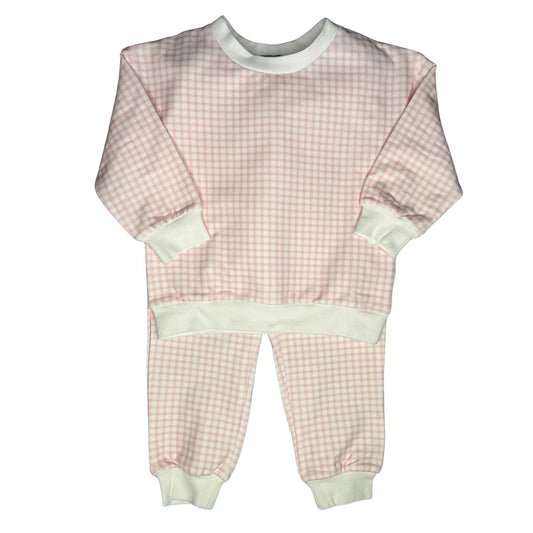 Kid's Pink Gingham Jogger Set
