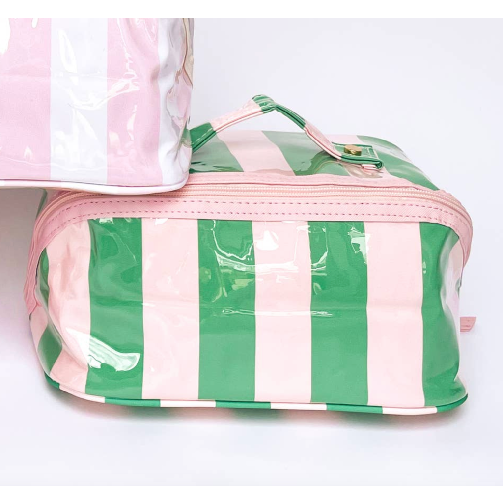 Gloss and Go Toiletry Bag- Pink Green Stripe