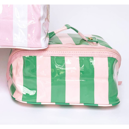 Gloss and Go Toiletry Bag- Pink Green Stripe